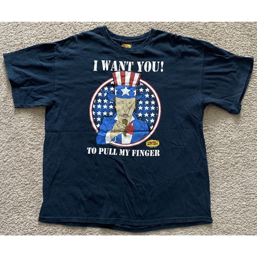 Beavis and Butthead MTV 2010 Shirt Uncle Sam "I Want You‎ To Pull My Finger" XL